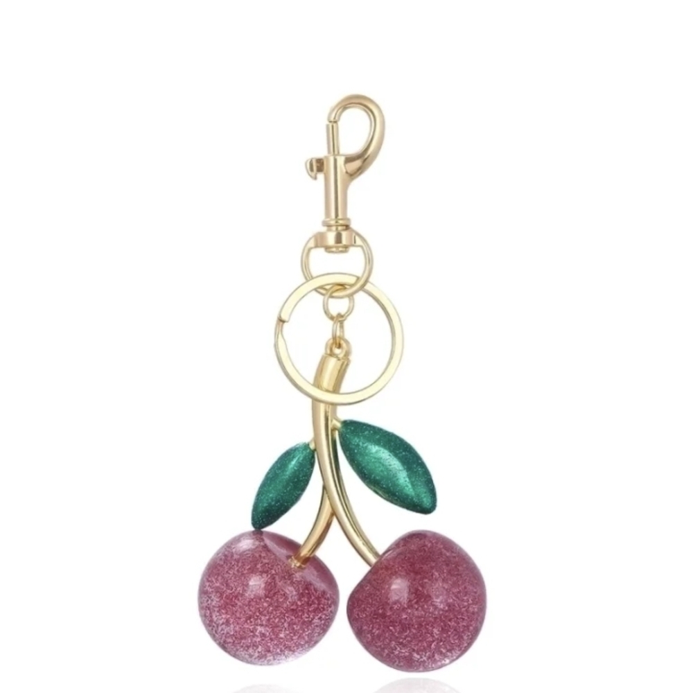 Sparkly Pink Cherry Keychain/Bag Charm